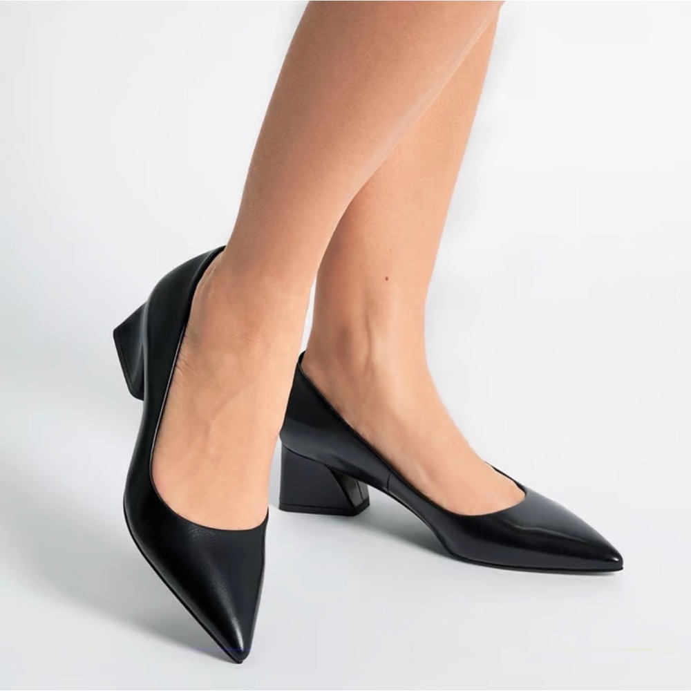 Franco Sarto Black Pump Jesslyn Block‎ Heel Leather Women's Size 8.5M